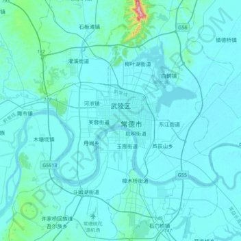 武陵区 topographic map, elevation, terrain