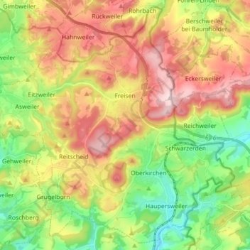 Freisen topographic map, elevation, terrain