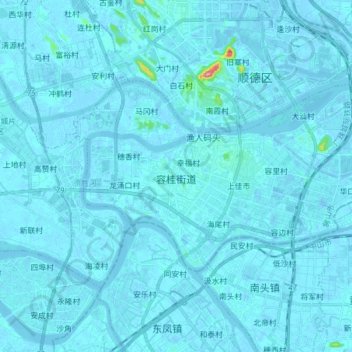 容桂街道 topographic map, elevation, terrain