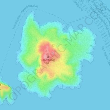 Nea Kameni topographic map, elevation, terrain
