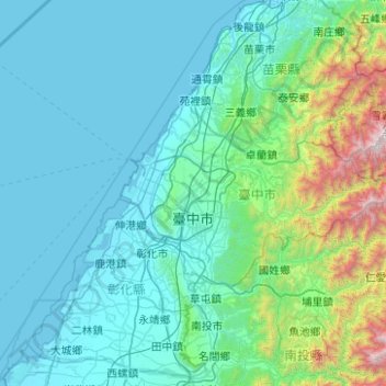 Taichung topographic map, elevation, terrain