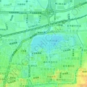 大明湖 topographic map, elevation, terrain