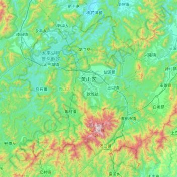 Huangshan District topographic map, elevation, terrain