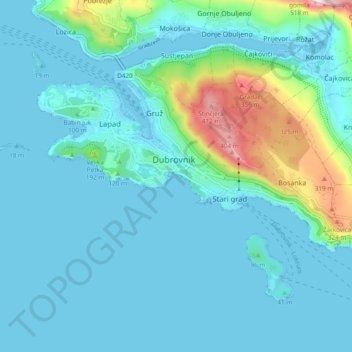 Dubrovnik topographic map, elevation, terrain