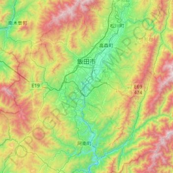 飯田市 topographic map, elevation, terrain