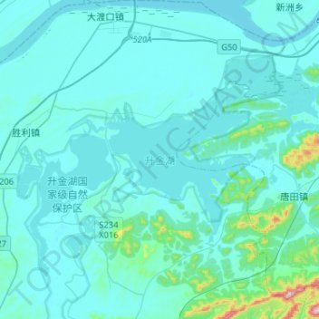 升金湖 topographic map, elevation, terrain