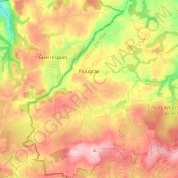 Plougras topographic map, elevation, terrain