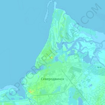 Sewerodwinsk topographic map, elevation, terrain