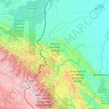 Parque Nacional Madidi topographic map, elevation, terrain