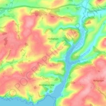 Holbeton topographic map, elevation, terrain