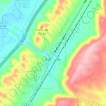 Collinsville topographic map, elevation, terrain