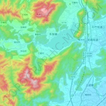 东张镇 topographic map, elevation, terrain