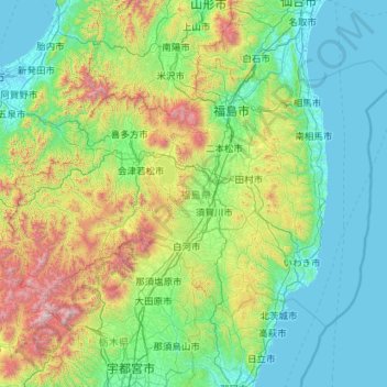 Fukushima Prefecture topographic map, elevation, terrain