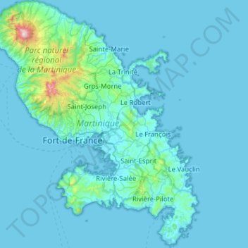 Martinique topographic map, elevation, terrain