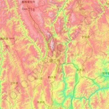Lijiang City topographic map, elevation, terrain