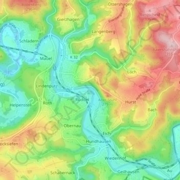 Rosbach topographic map, elevation, terrain