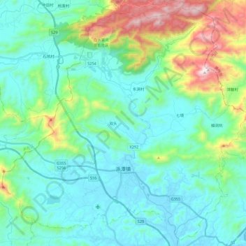 派潭镇 topographic map, elevation, terrain