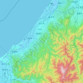 白山市 topographic map, elevation, terrain