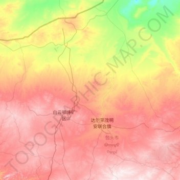 达尔罕茂明安联合旗 topographic map, elevation, terrain