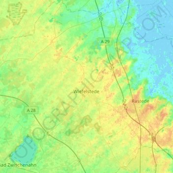 Wiefelstede topographic map, elevation, terrain