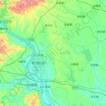 老河口市 topographic map, elevation, terrain