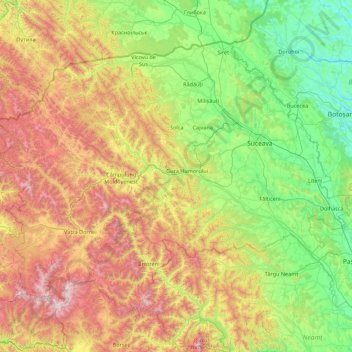 Suceava topographic map, elevation, terrain