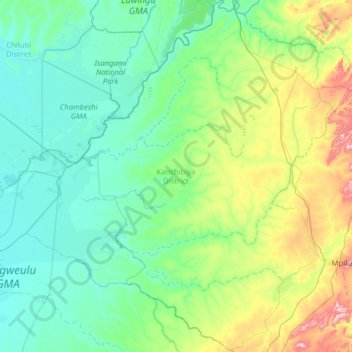 Kanchibiya District topographic map, elevation, terrain