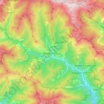 Molini di Triora topographic map, elevation, terrain