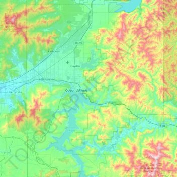 Kootenai County topographic map, elevation, terrain