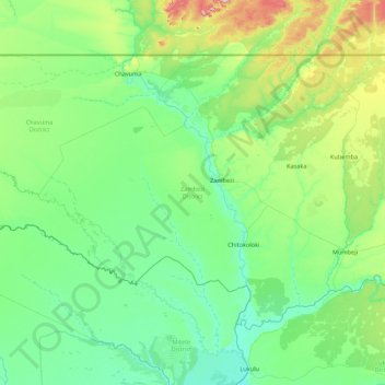 Zambezi District topographic map, elevation, terrain