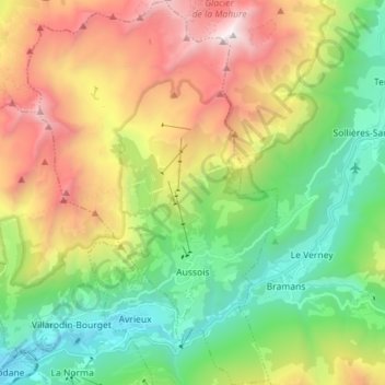 Aussois topographic map, elevation, terrain