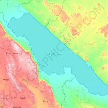 Lake Rukwa topographic map, elevation, terrain
