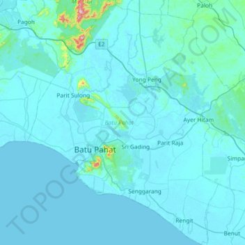 Batu Pahat topographic map, elevation, terrain