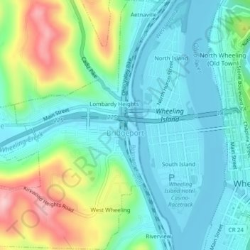 Bridgeport topographic map, elevation, terrain