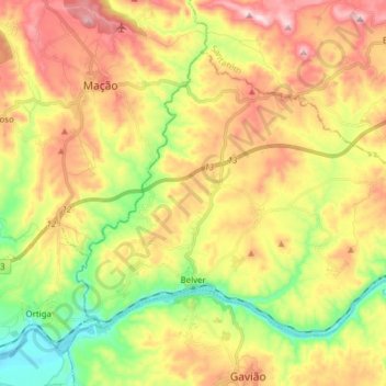 Belver topographic map, elevation, terrain