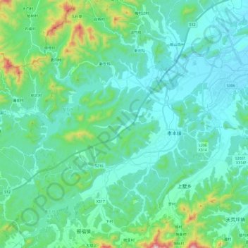 孝丰镇 topographic map, elevation, terrain