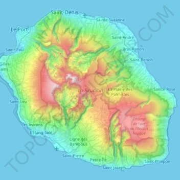 Réunion topographic map, elevation, terrain