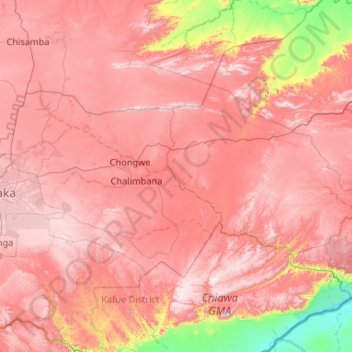 Chongwe River topographic map, elevation, terrain