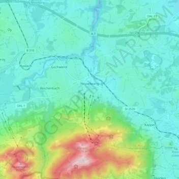 Nesselwang topographic map, elevation, terrain