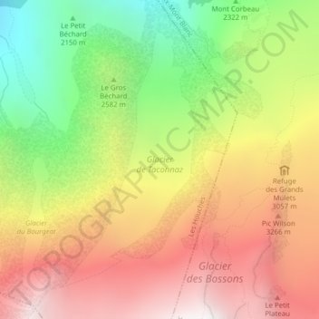 Glacier de Taconnaz topographic map, elevation, terrain