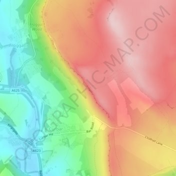 Curbar Edge topographic map, elevation, terrain