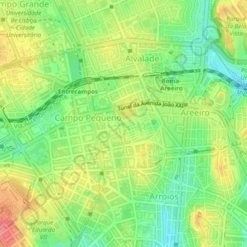 Bairro do Arco do Cego topographic map, elevation, terrain