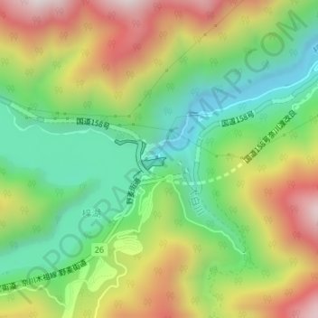奈川渡ダム topographic map, elevation, terrain