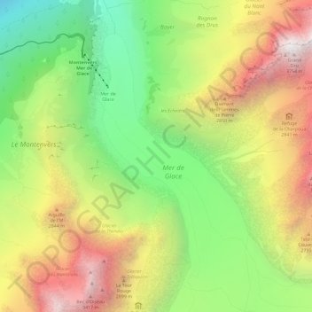 Mer de Glace topographic map, elevation, terrain