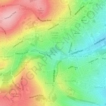 Endcliffe Park topographic map, elevation, terrain