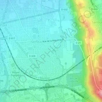 Place Gambetta topographic map, elevation, terrain