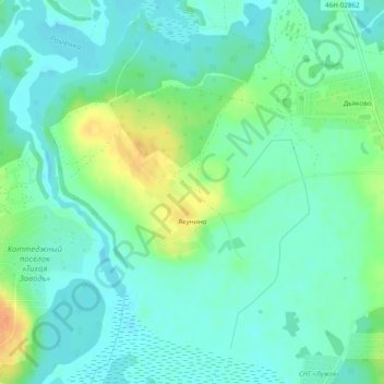 Якунино topographic map, elevation, terrain