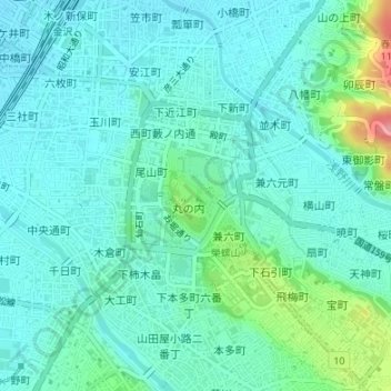 金沢城公園 topographic map, elevation, terrain