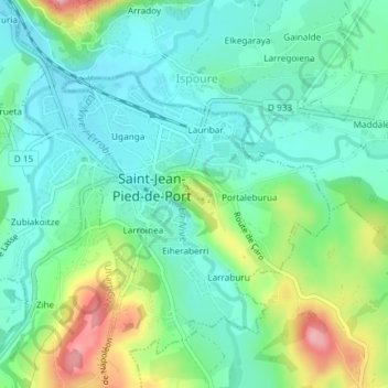 Citadelle de Saint Jean Pied de Port topographic map, elevation, terrain