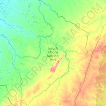 Lavushi Manda National Park topographic map, elevation, terrain